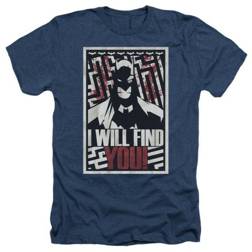 Trevco Batman-I Will Fnd You - Adult Heather Tee - Navy- Extra Large
