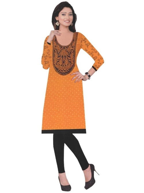 Orange Designer Round Embroidered Neck Women’s 