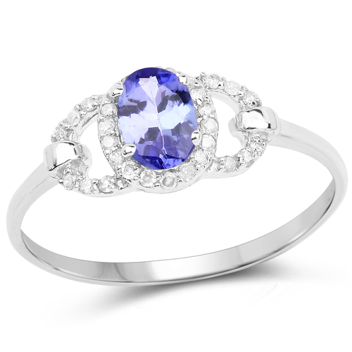 0.56 Carat Genuine Tanzanite and White Diamond 10K White Gold Ring