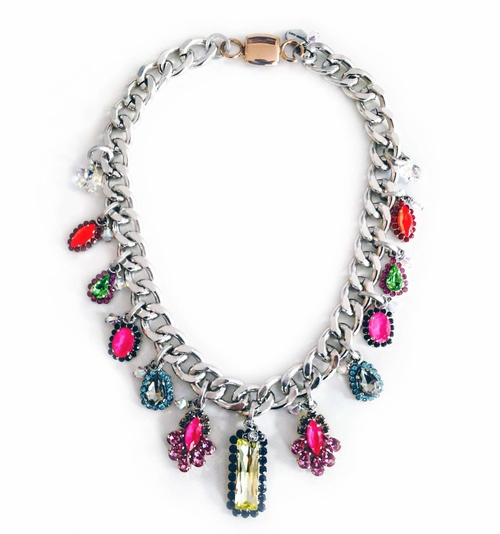 Bib necklace with colorful Swarovski crystals