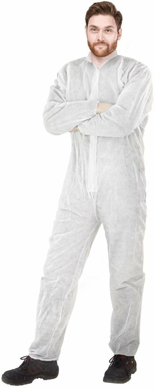 Disposable Hazmat Suit. White Disposable Coverall Small. 30 gsm