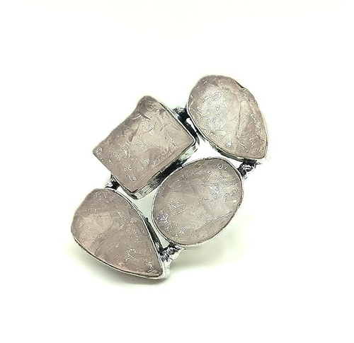 Handcrafted Brass Ring with Natural Multi Rough Rose Quartz Stones -