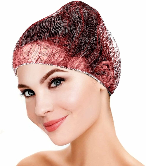 Disposable Nylon Hair Caps 24". Pack of 100 Red Bouffant Hairnets with