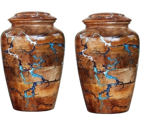 Wooden Urns for Human Ashes with Fractal Burning Wood Art Work,