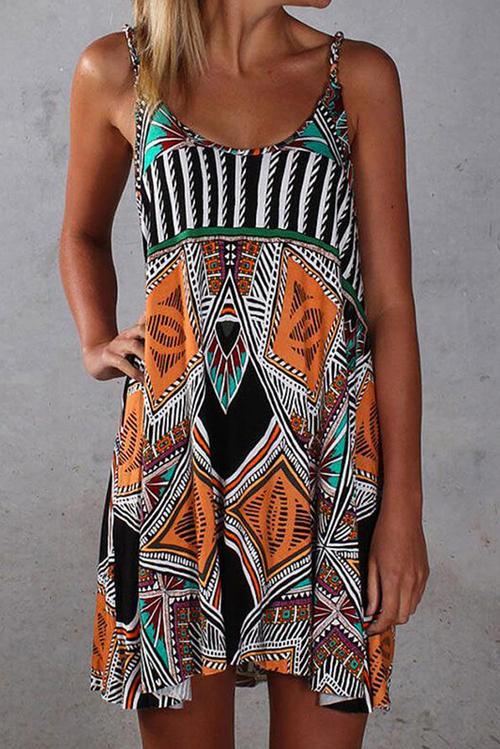 Multicolor Spaghetti Straps Boho Mini Dress