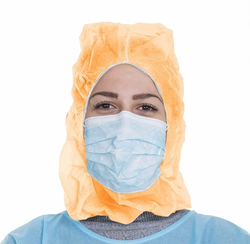 AMZ Polypropylene Hoods. Pack of 100 Orange Hooded Caps. Non Woven