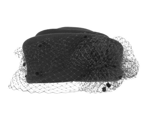 Large black felt beret hat