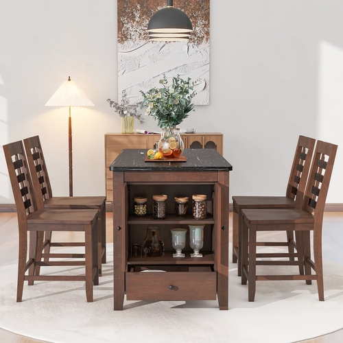 Counter Height 5-piece Dining Table Set with Faux Marble Tabletop,