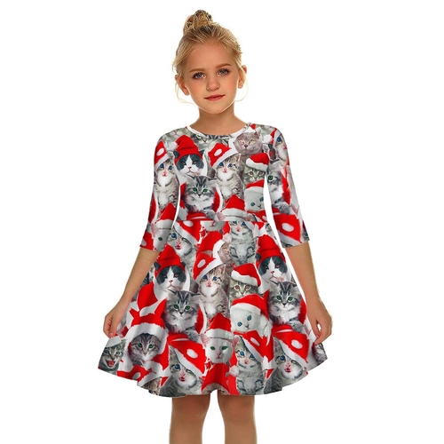 Cute Teen Kids Dress Girls Christmas Xmas Cartoon