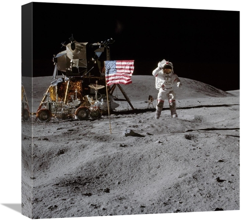 18 x 18 in. Moonwalk, Apollo 16, 1972 Art Print - NASA