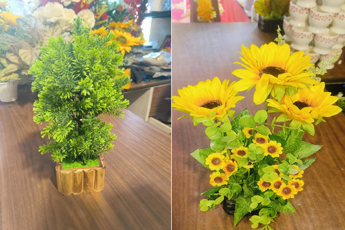 Artificial plant with Wooden Pot  Artificial Sunflower Bunch with Pot