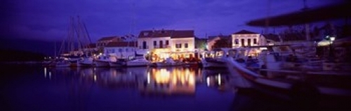 Greece  Cephalonia  Light illuminated on harbor and outdoors cafe Post