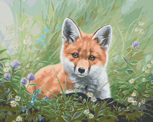 Paint by Numbers - A FOX CUB IN THE FLOWERS (ABRAHAM HUNTER)