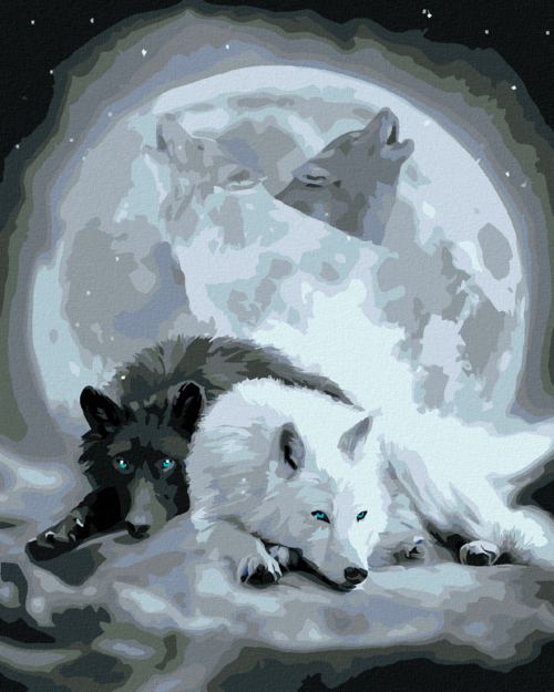 Zuty - Paint by Numbers â€“ WHITE AND BLACK WOLF AND THE FULL MOON