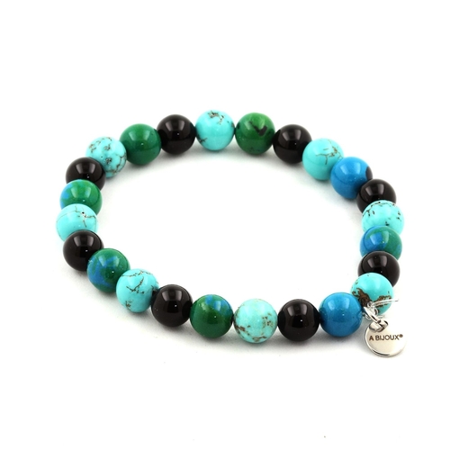 Chrysocolla + Turquoise + Black Agate Bracelet 8 mm Beads