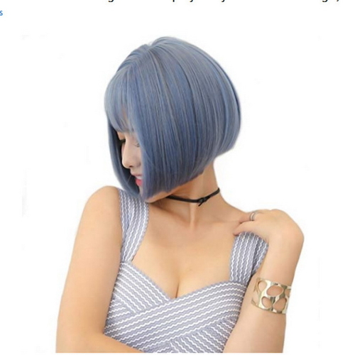 Anime Blue Short Bob Wigs For Women Heat Resistant