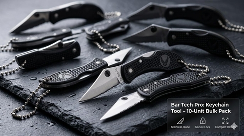 Set of 10 Keychain Knives - Stainless Steel Half-Serrated Blade