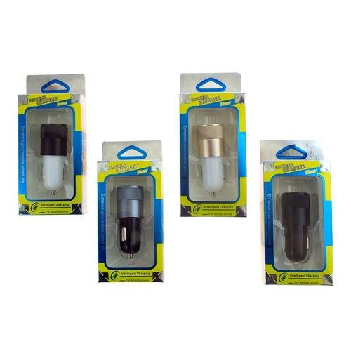 2 Slot USB Car Charger, 4 Assorted Colors - 24 Per Pack - Case of 