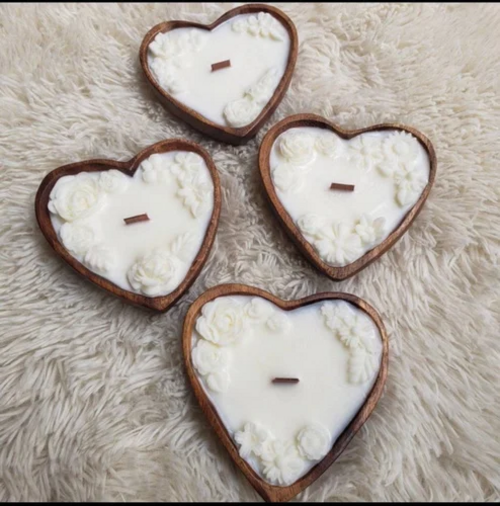 Wooden Heart Shaped Bowl with Candle Wax