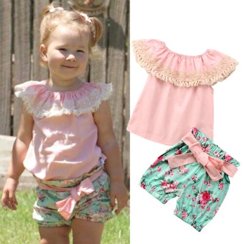 Kids Baby Girls Lace Floral Off Shoulder Tassel