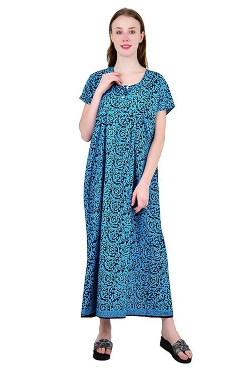 Women's Cotton Nighty Night Gown, Multicolor