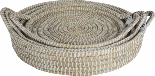 Kans Round Grass Trays With Handle (Set Of 3)