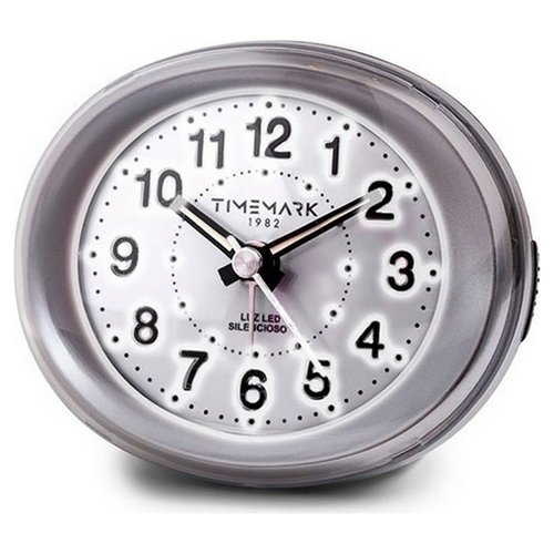 Analogue Alarm Clock Timemark Silver LED Light Silent Snooze Night