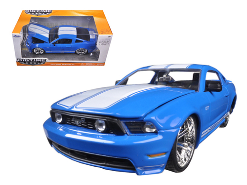 2010 Ford Mustang GT Blue With White Stripes 1/24 Diecast Model Car by