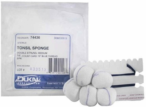 Dukal Case of 500 White Tonsil Sponges Large 1". Sterile Round Sponges