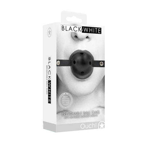 Ouch! Black & White Breathable Ball Gag With Bonded Leather Straps