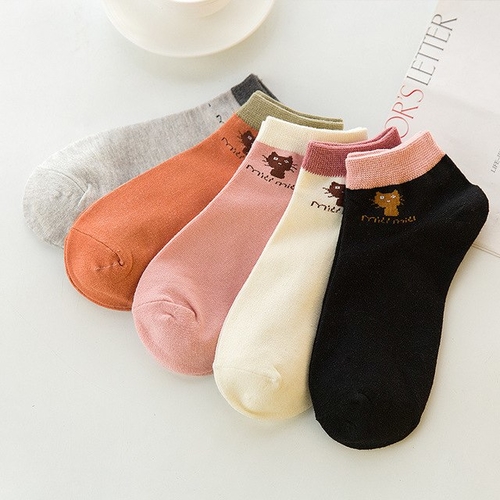 Main Cotton Socks for Women Cartoon Cat Short Socks image