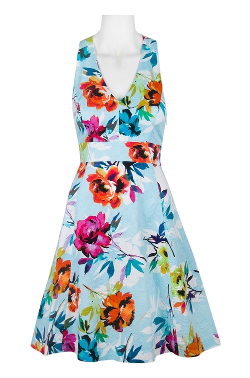 Adrianna Papell V-Neck Sleeveless Crossed Back Floral Print Cotton