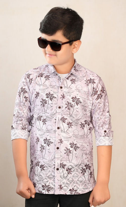 Boys Printed Cotton Casual Shirt (Color Purple) (Size 5 - 6 Years)