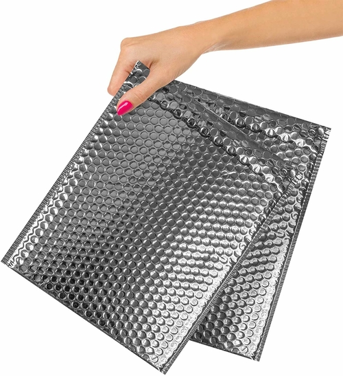 Metallic Silver Bubble Mailers 8 x 11, Poly Padded Envelopes Pack of