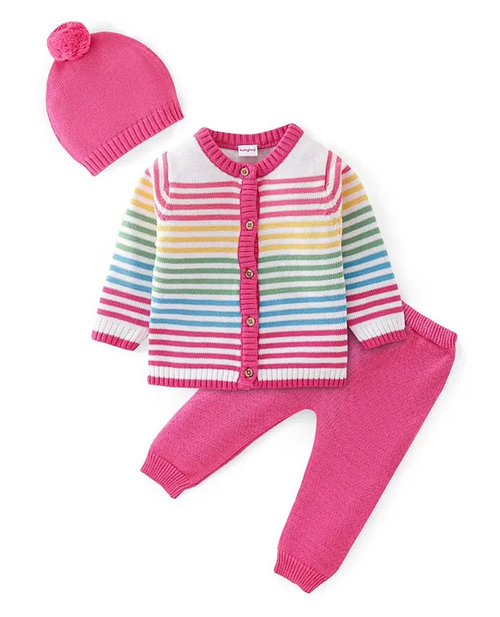Full Sleeves Baby Sweater Set Striped with Cap (Size-2-3YEAR)