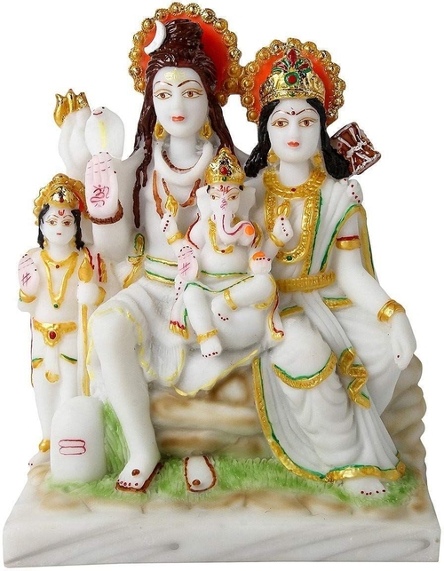 Marble Dust Lord Shiva Parivar | Mahadeva Family Idol, 8.5 Inches,