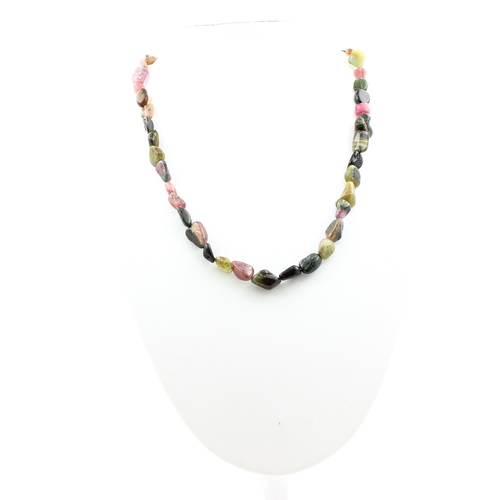 Multicolor tourmaline from Brazil bead necklace stainless steel chain