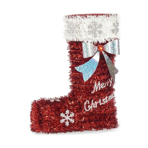 Christmas Stocking Tinsel 18 x 23 x 8 cm Red White Plastic