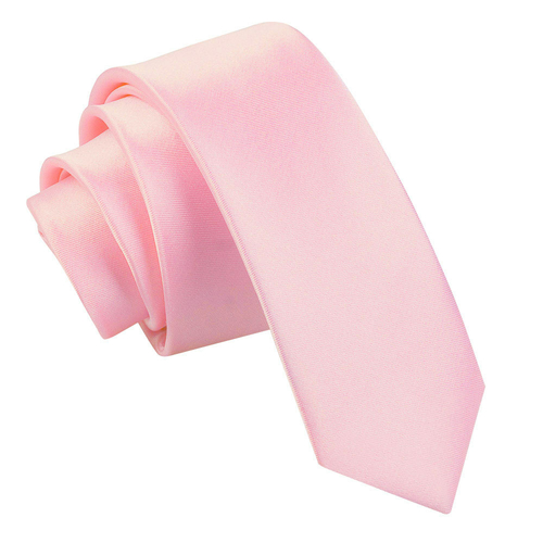 Plain Satin Skinny Tie - Baby Pink
