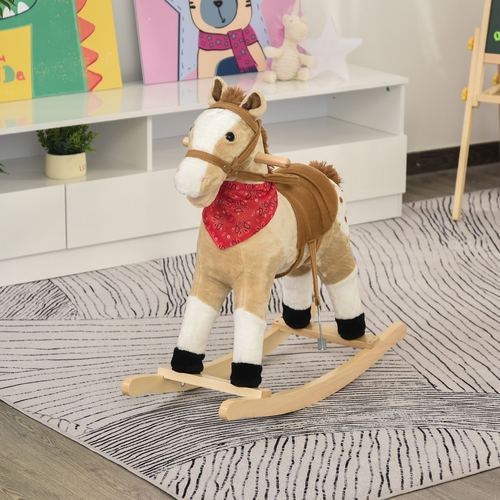 Qaba Kids Plush Ride-On Rocking Horse Toy Cowboy Rocker with Fun