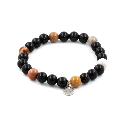 Petrified wood + black Agate Bracelet 8 mm Beads.