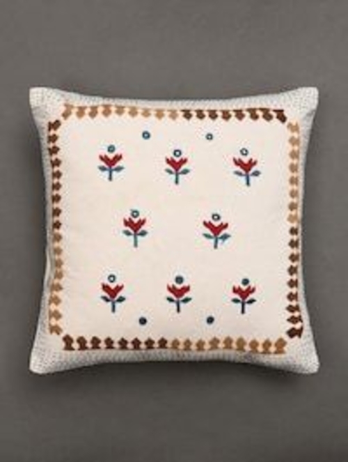 Multicolour Cotton Embroidered Cushion Cover (Size 18 x 16 Inch)