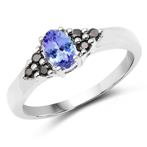 0.66 Carat Genuine Tanzanite & Black Spinel .925 Sterling Silver Ring