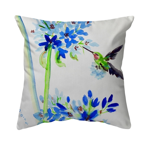 Betsy Drake NC808 18 x 18 in. Hummingbird & Blue Flowers No Cord Pillo