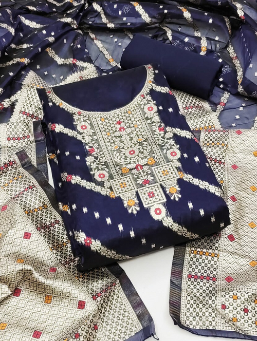 Zari Work Unstitched Suit Set