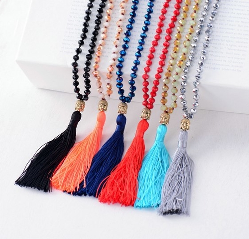 Classic Half Plating Crystals Buddha Long Tassel