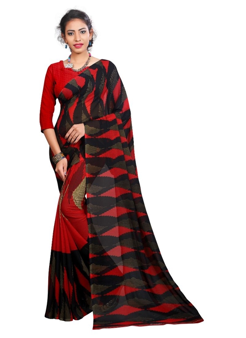 Generic Women's Faux Georgette Saree (Red and