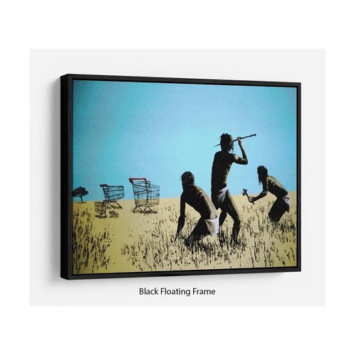 Banksy Aborigine Hunters Floating Frame Canvas