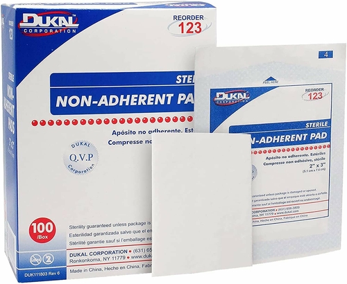 Dukal Non-Adherent Absorbent Pads 2" x 3". Pack of 100 Absorbent