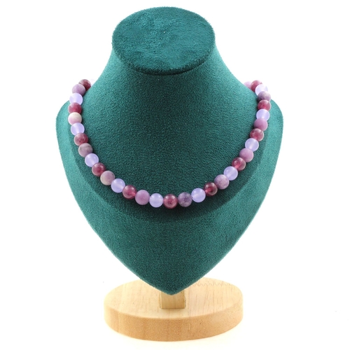 Lepidolite + Chalcedony + Mica 8 mm beads necklace.